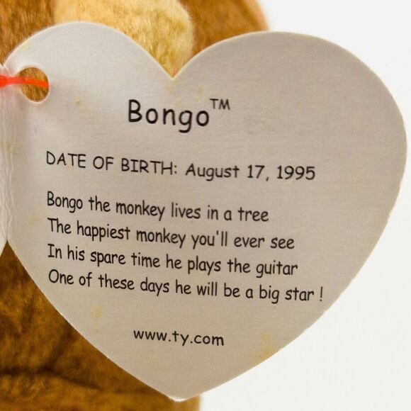 1995 Ty Beanie Baby Original Bongo The Monkey PVC pellet style 4067 - Picture 4 of 5